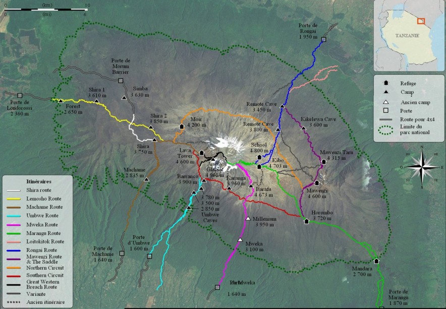 ascension du kilimandjaro carte